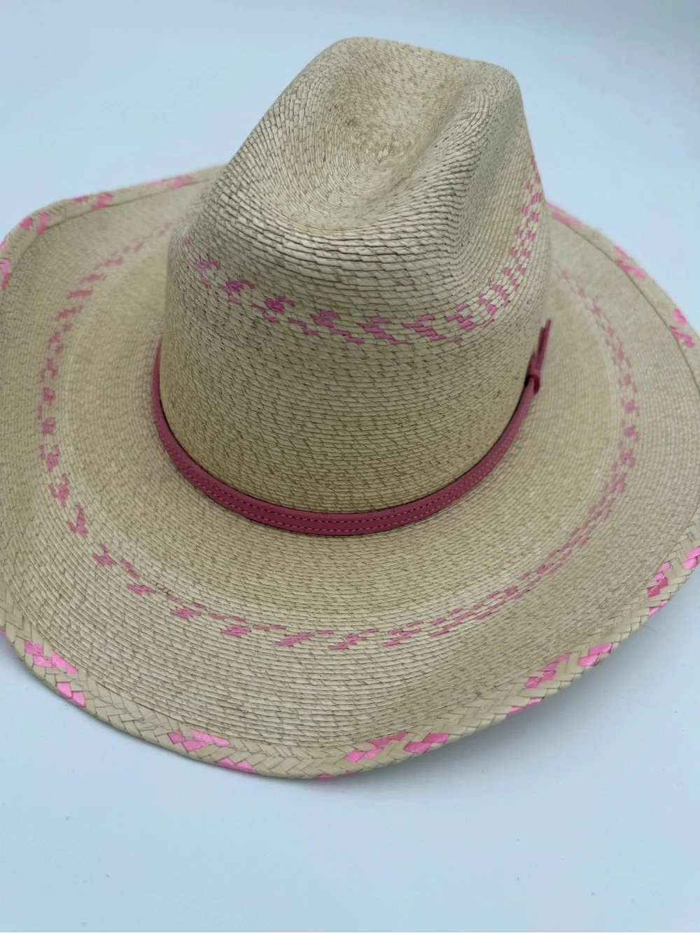 Nice Atwood Straw Cowboy Hat with Pink Trim Size Large